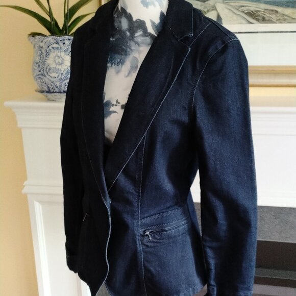 Calvin Klein Jeans Dark-Wash Stretch Denim Blazer NWOT, size S - Picture 3 of 9